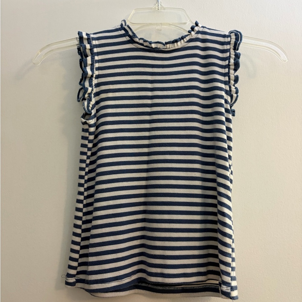 Hayden Girls Navy & White Striped Ruffle Sleeve Tank